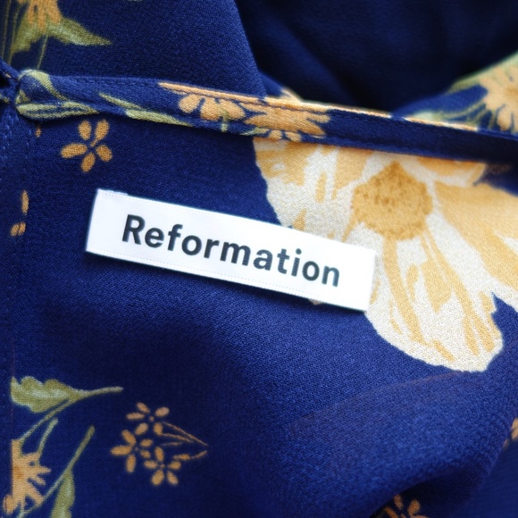 Reformation Floral Midi Dress in Navy and Yellow - Picture 7 of 8